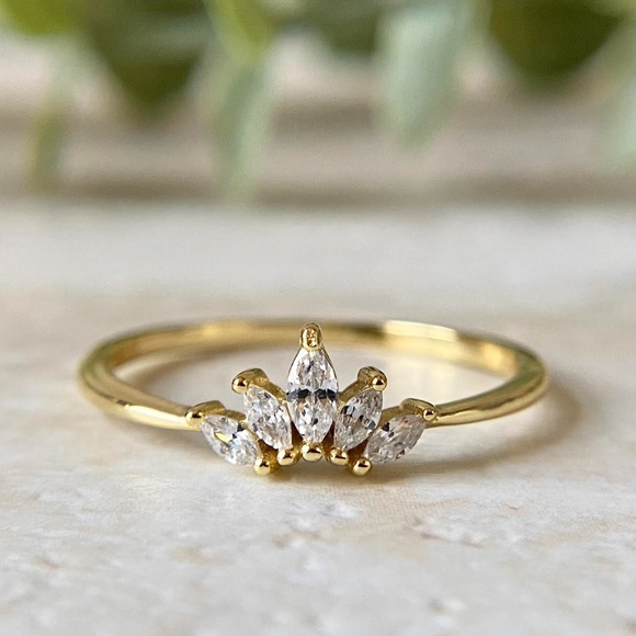 Dainty 14k Gold Plated Lotus Ring Minimalist Stacking Ring 925 Sterling Silver - Picture 1 of 5